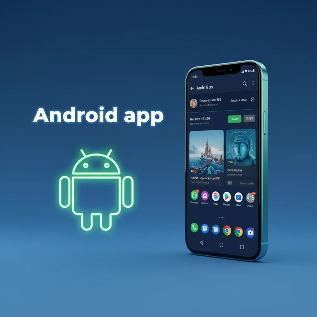Android app on a smartphone with install steps and features: quick markets, games, push alerts for prices and results.