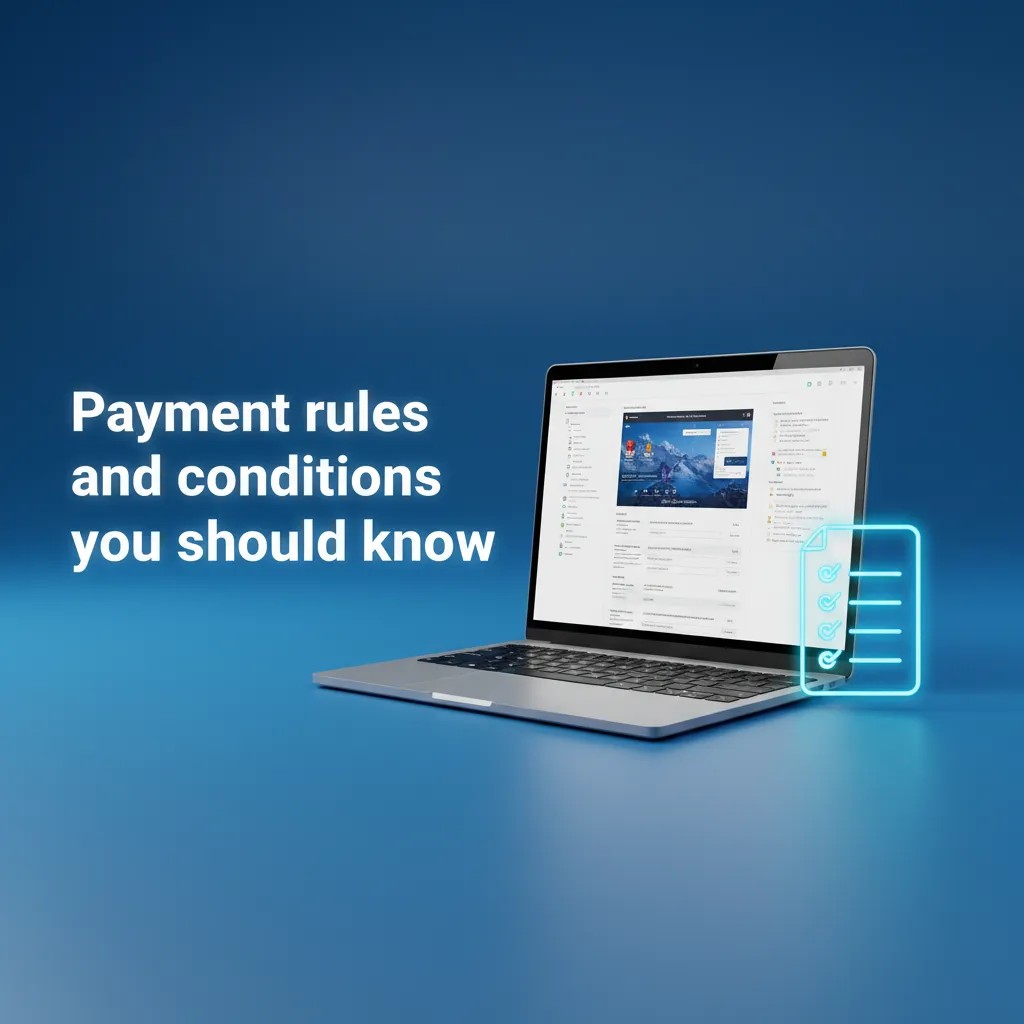 Infographic of UK payment rules: one account, debit cards only, return-to-source withdrawals, KYC checks, limits and reviews.