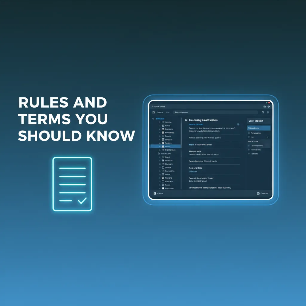 Illustration of a rules checklist for UK betting: 18+, one account, bonus wagering, betting limits, ID verification.