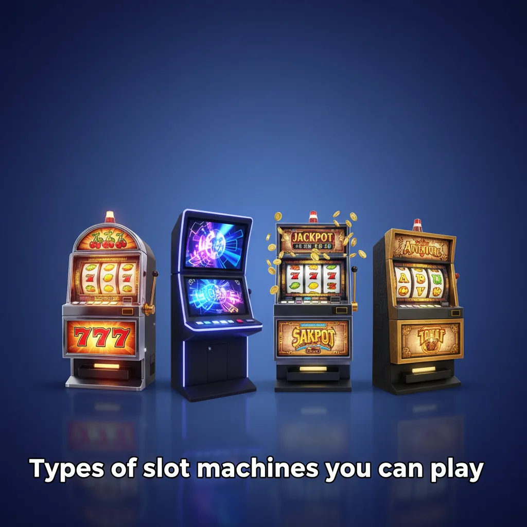Graphic listing slot types: classic fruit, video, Megaways, jackpots, Hold & Win, cluster pays, bonus buy, volatility.