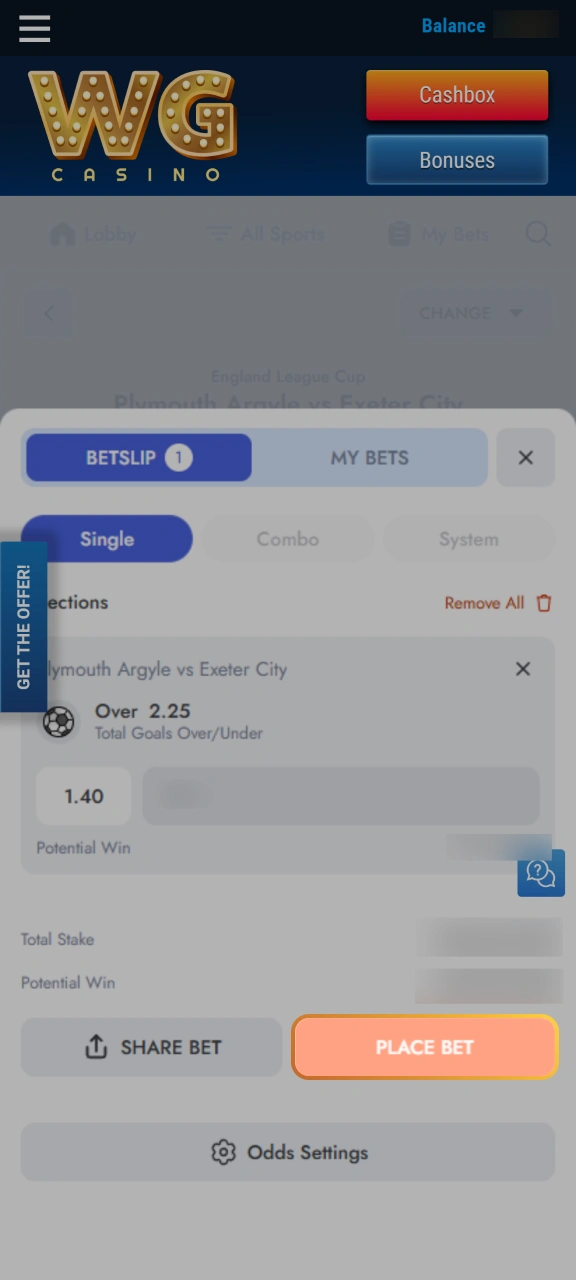 Place your wager to start playing at WG casino.