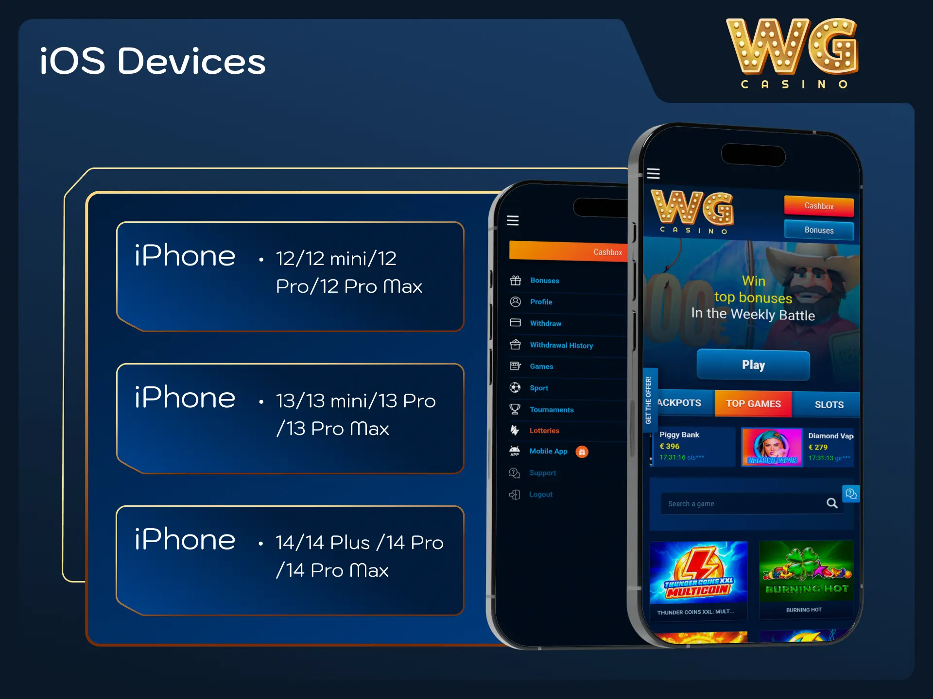 Verify iPhone and iPad compatibility to play on WG casino.