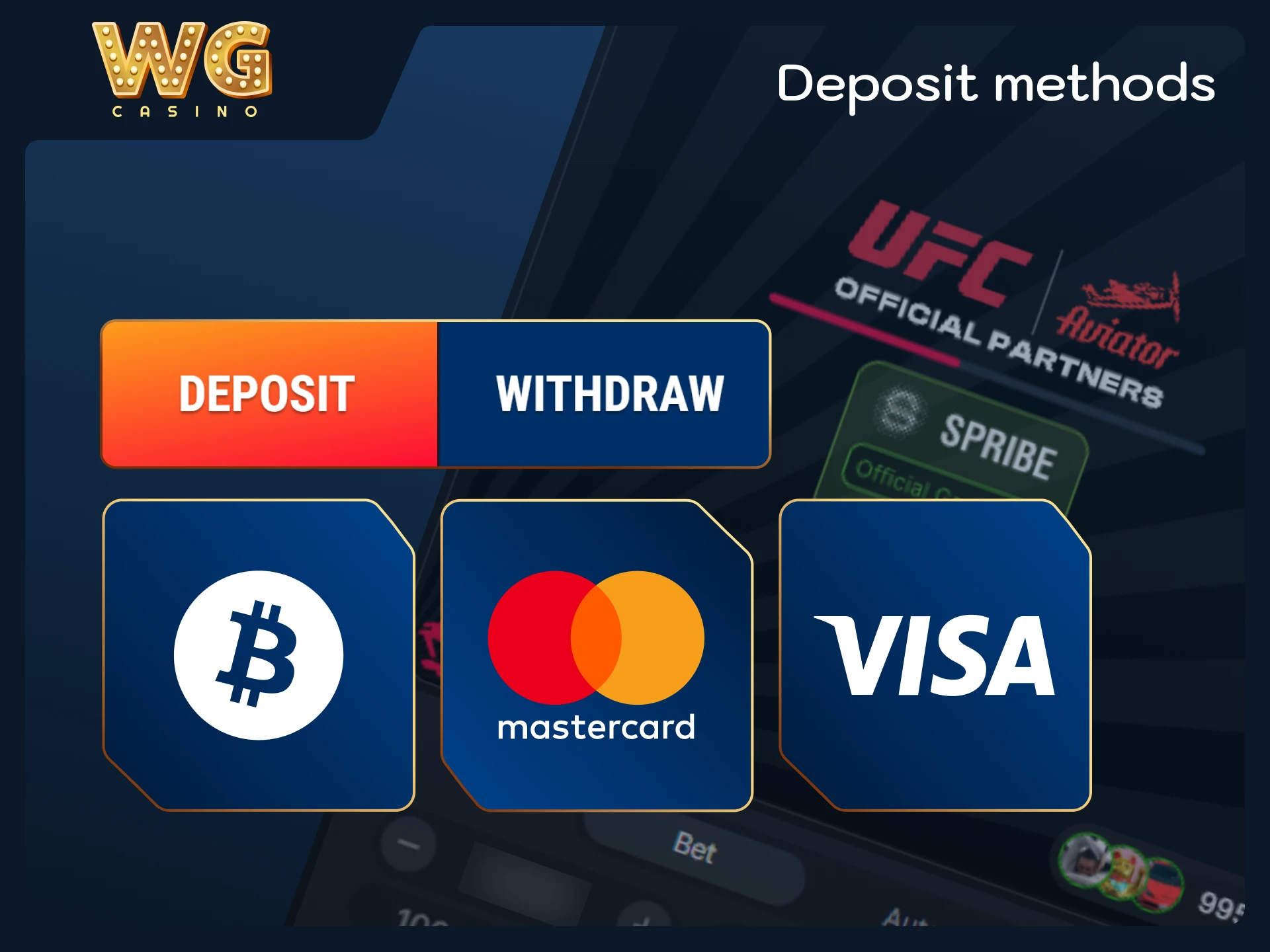 Select trusted payment options to fund your Aviator account on WG casino.