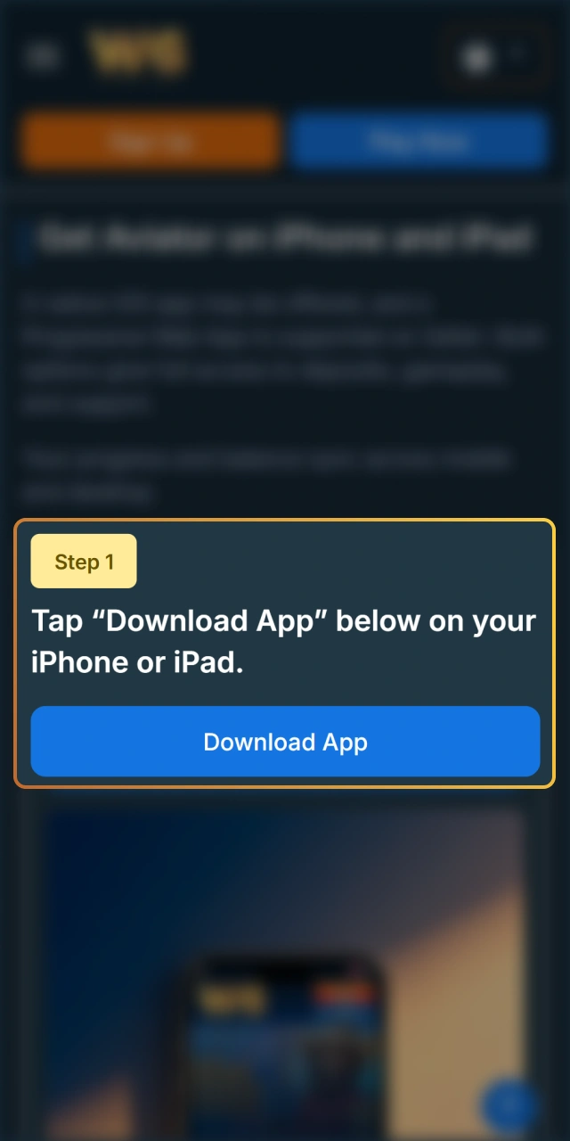 Click the download link using your iOS device for WG casino.