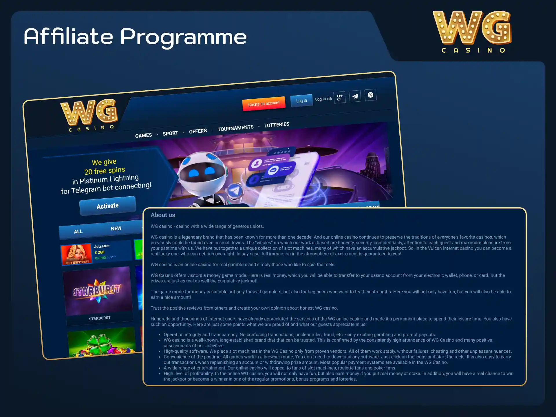 Join the official affiliate network to earn with WG casino.