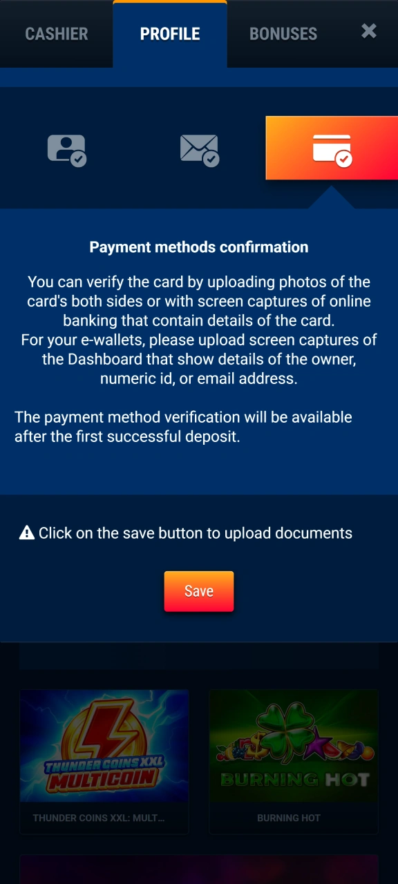 Provide requested payment verification documents to support at WG casino.
