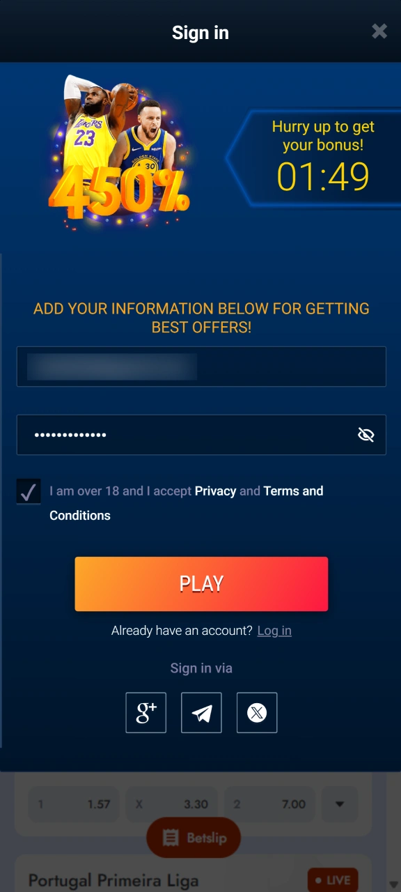 Open a new player account to start wagering on WG casino.
