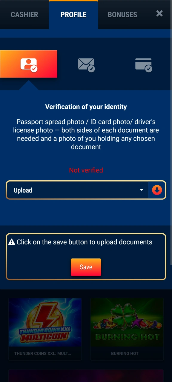 Submit your official ID and proof of residence to WG casino.