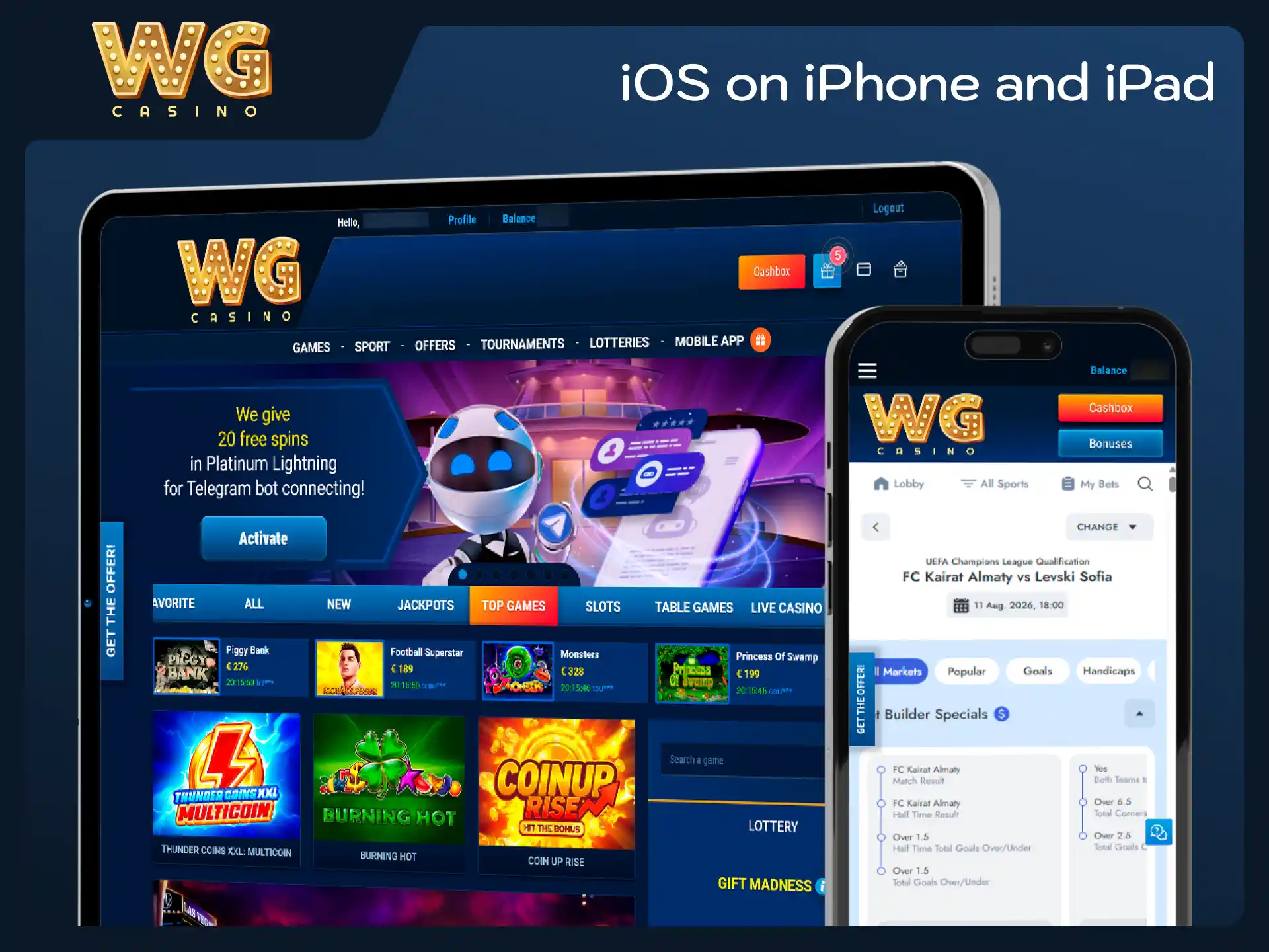 Install the dedicated iOS app for Apple devices at WG casino.
