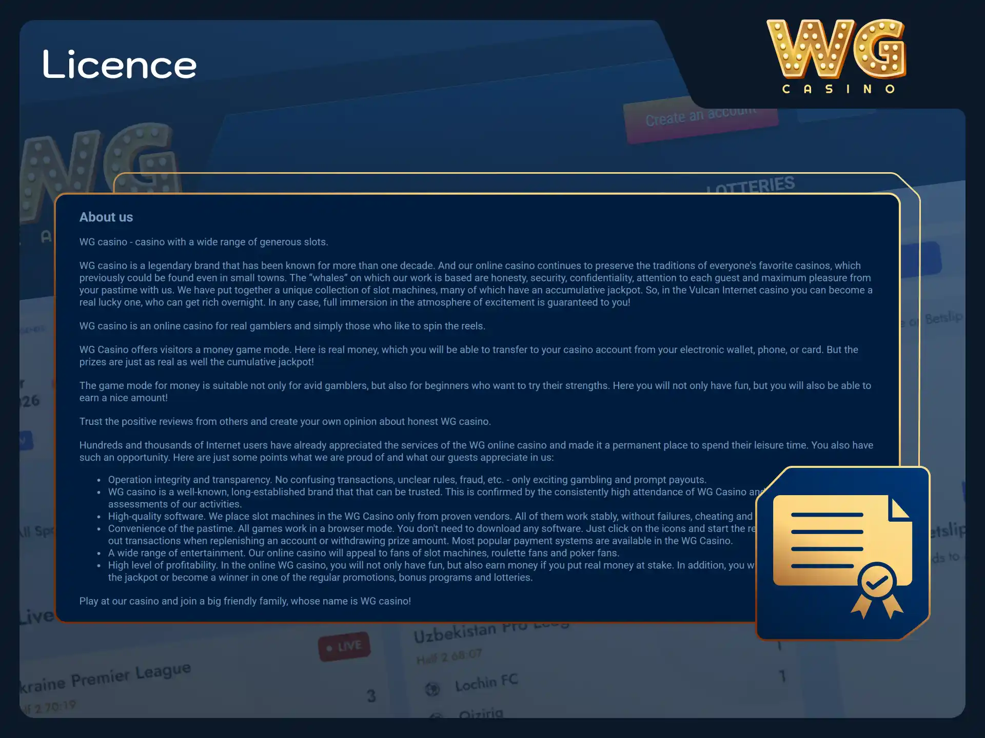 Verify safety protocols and official regulatory compliance at WG casino.