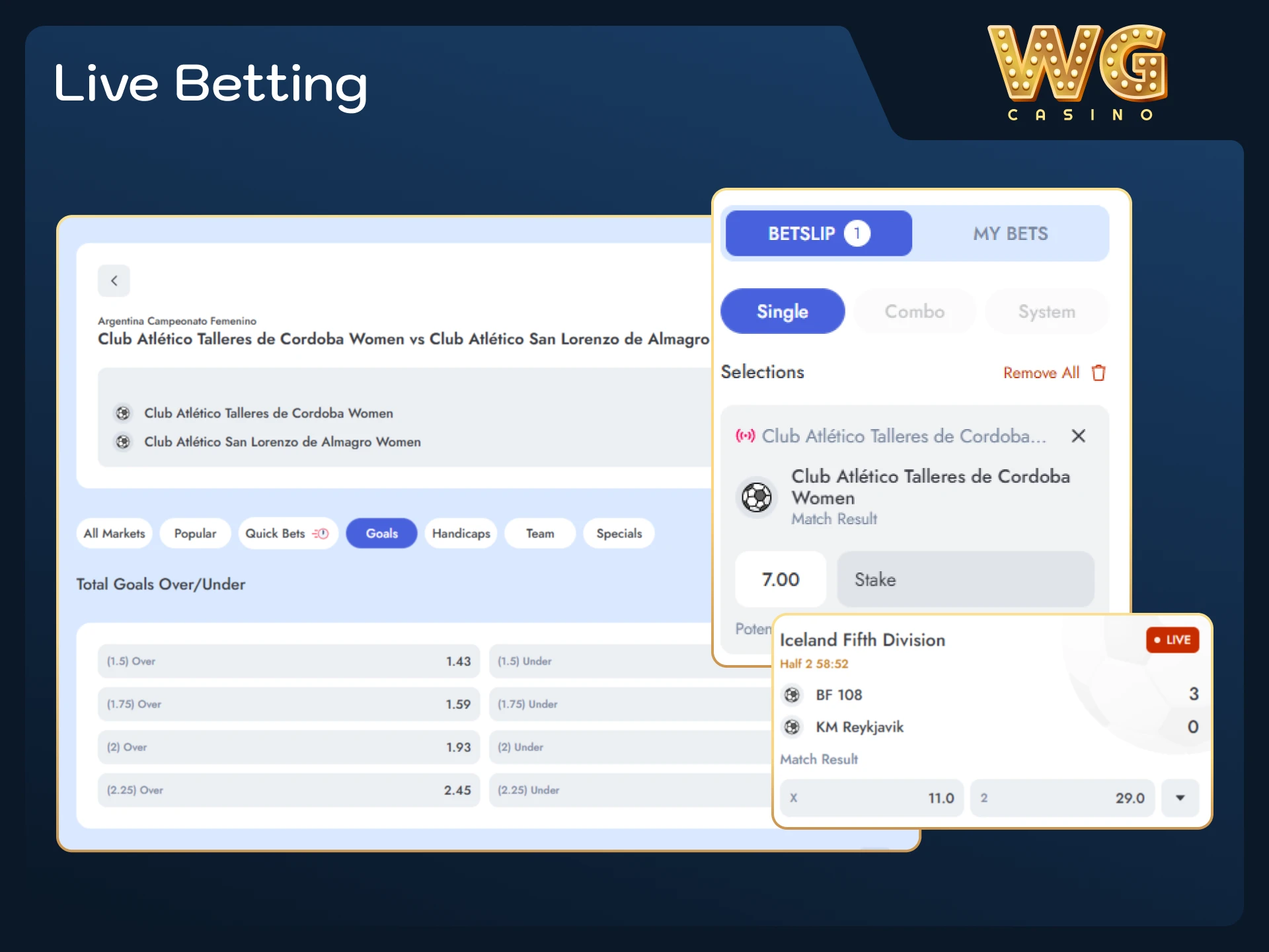 Follow real-time stats and match updates inside WG casino.