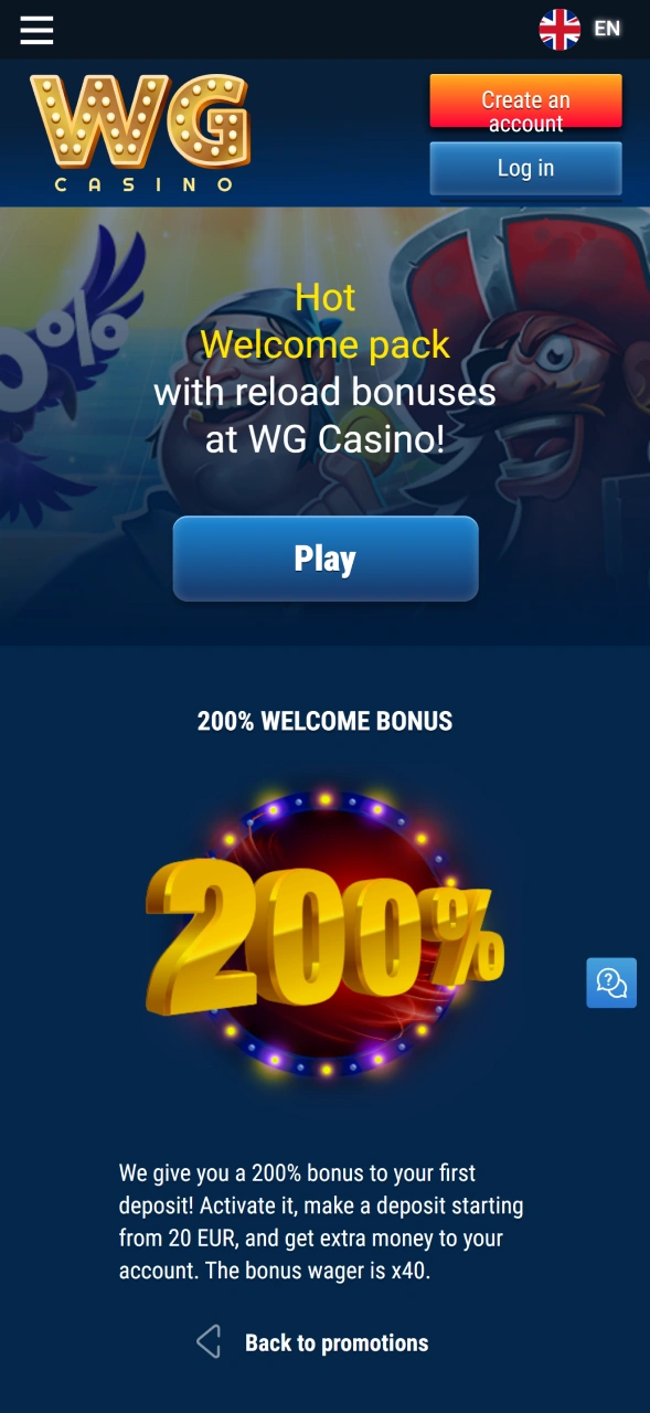 Claim special bonus offers and rewards at WG casino.