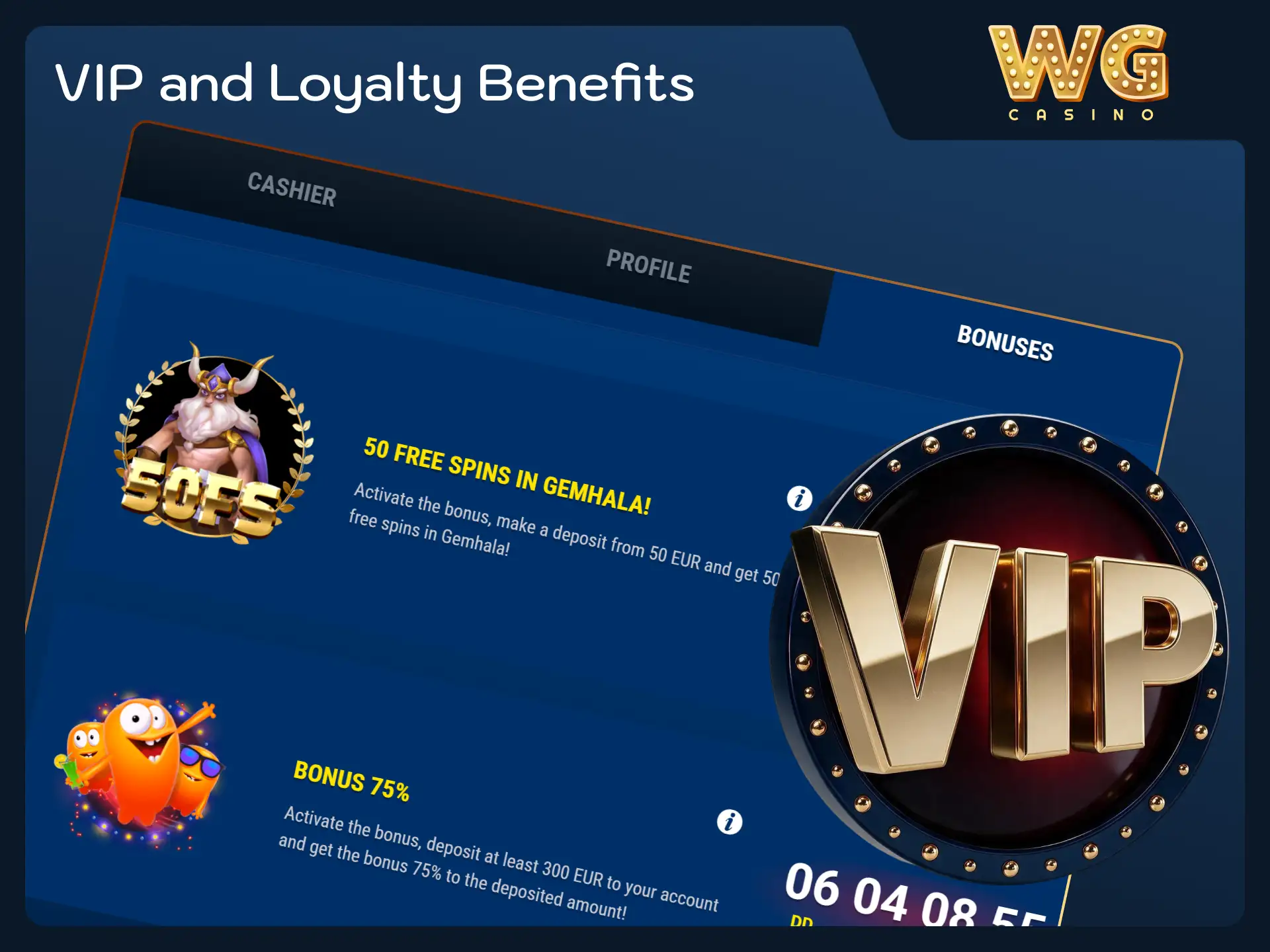 Unlock exclusive cashback rewards in the VIP program at WG casino.