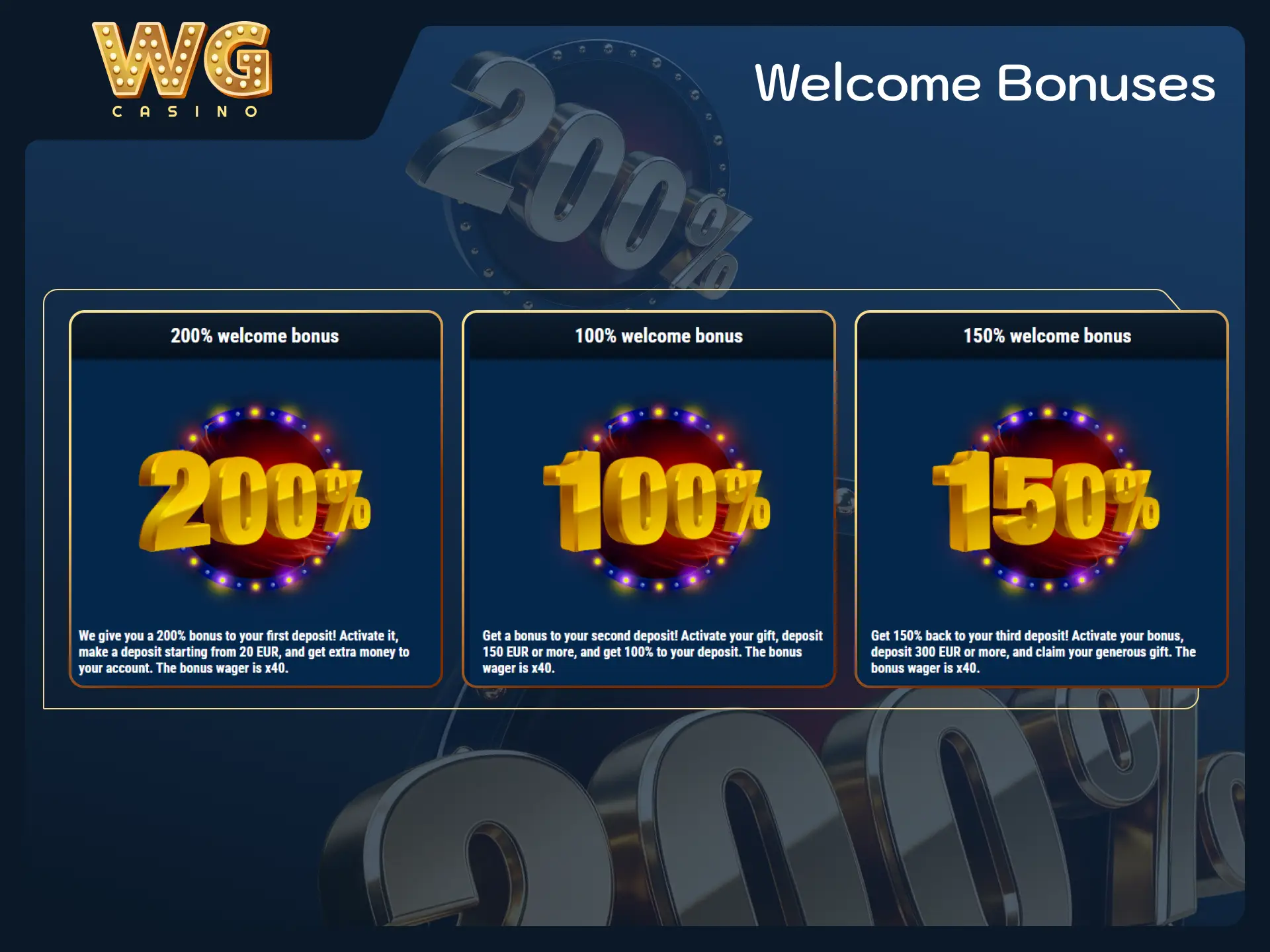 Claim generous welcome incentives available for UK players at WG casino.