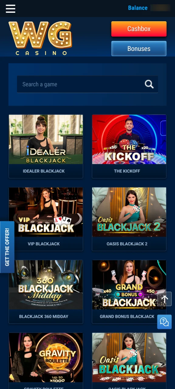 Pick your favorite live dealer table and join the action at WG casino.