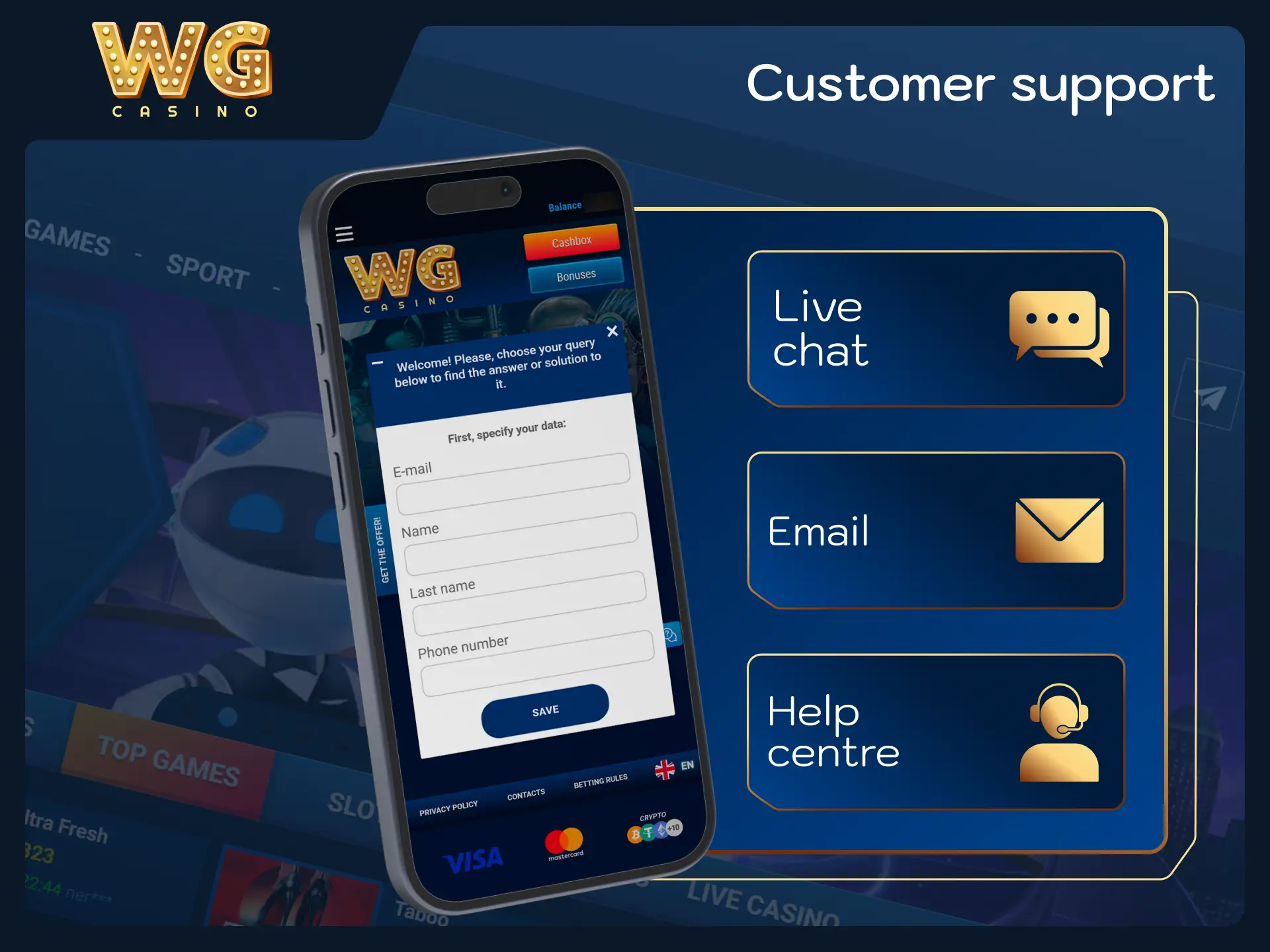 Contact customer service for assistance with payment queries at WG casino.