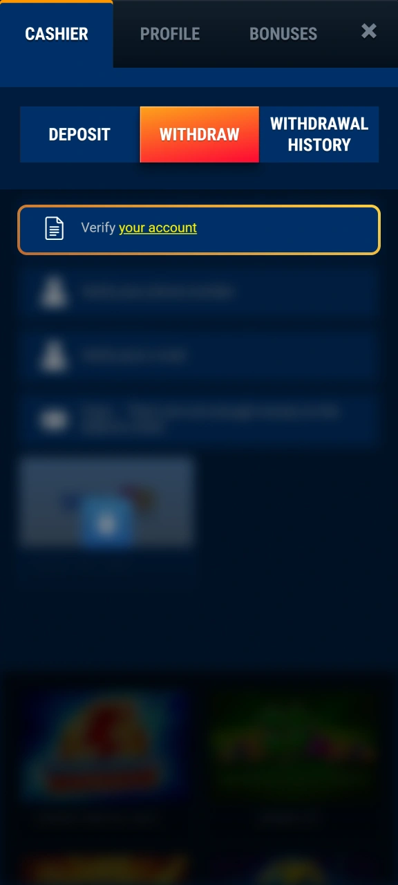 Upload your identity documents in the WG casino account settings.