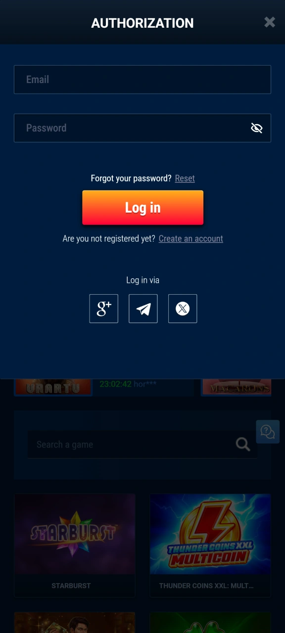 Access the sign-in portal to enter your WG casino profile.