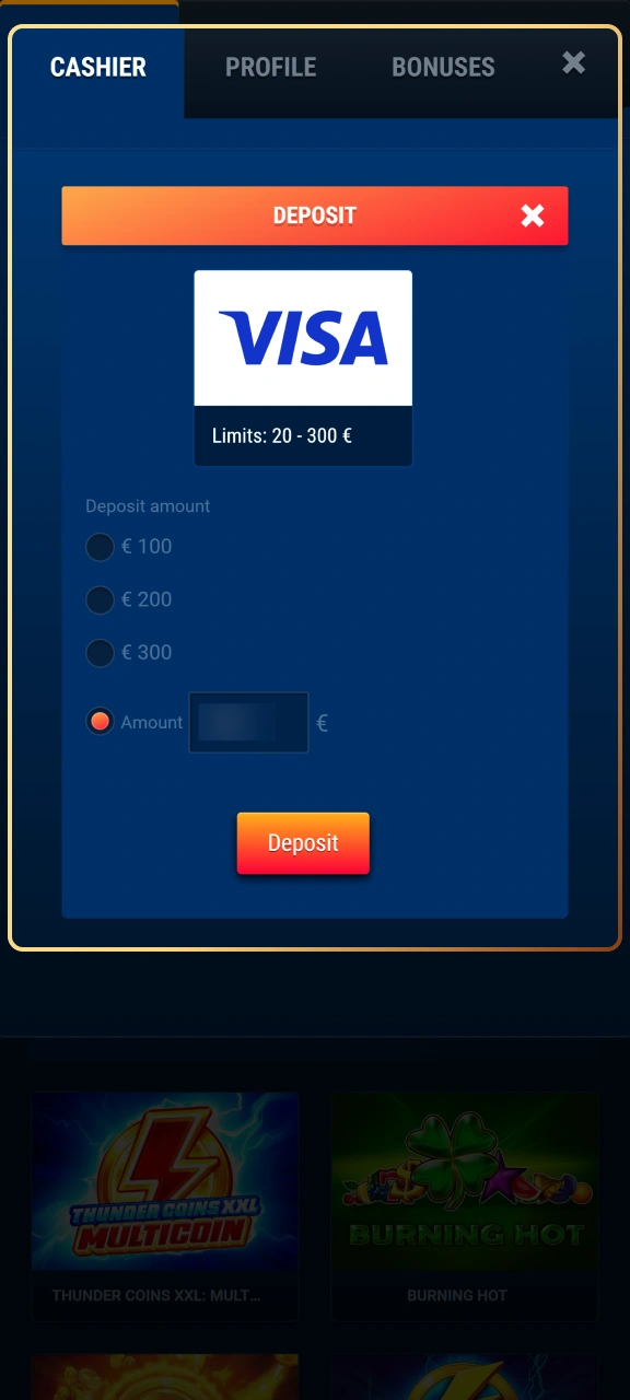 Top up your account balance securely to play on WG casino.